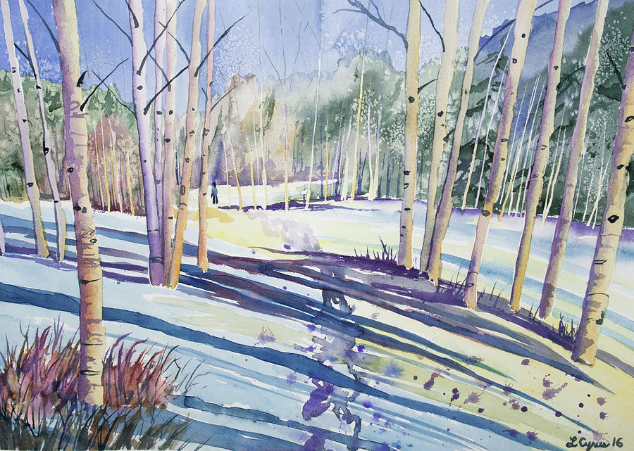 Watercolor - Walking Through The Winter Forest Painting