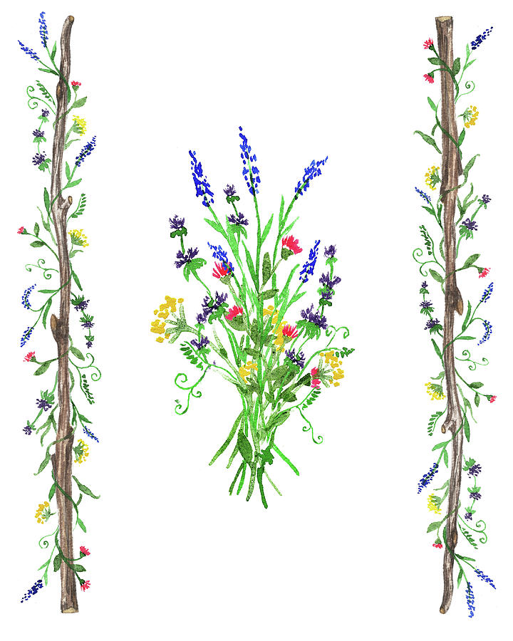 Watercolor Wild Flowers Painting by Irina Sztukowski