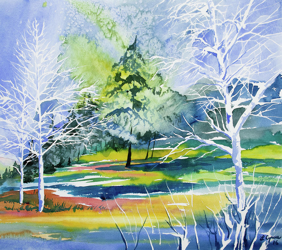 Watercolor - Winter Aspen Impression Painting by Cascade Colors