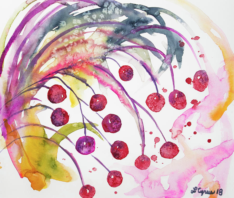 Watercolor - Winter Berry Abstract Painting by Cascade Colors