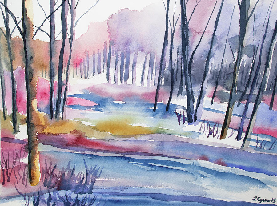 Watercolor - Winter Forest Painting by Cascade Colors