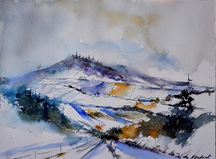 Watercolor winter in Nassogne  Painting by Pol Ledent