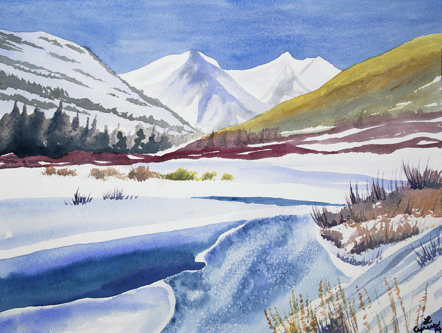 Watercolor - Winter Landscape near Crested Butte Painting by Cascade Colors