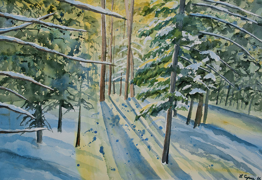 Watercolor - Winter Pine Forest Magic Painting by Cascade Colors