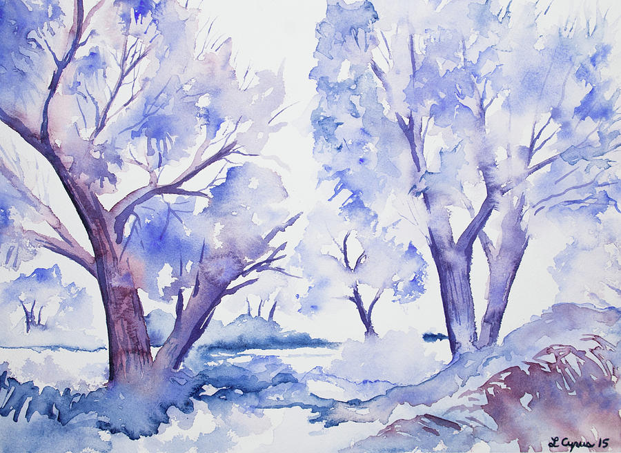 Watercolor - Winter Trees Painting