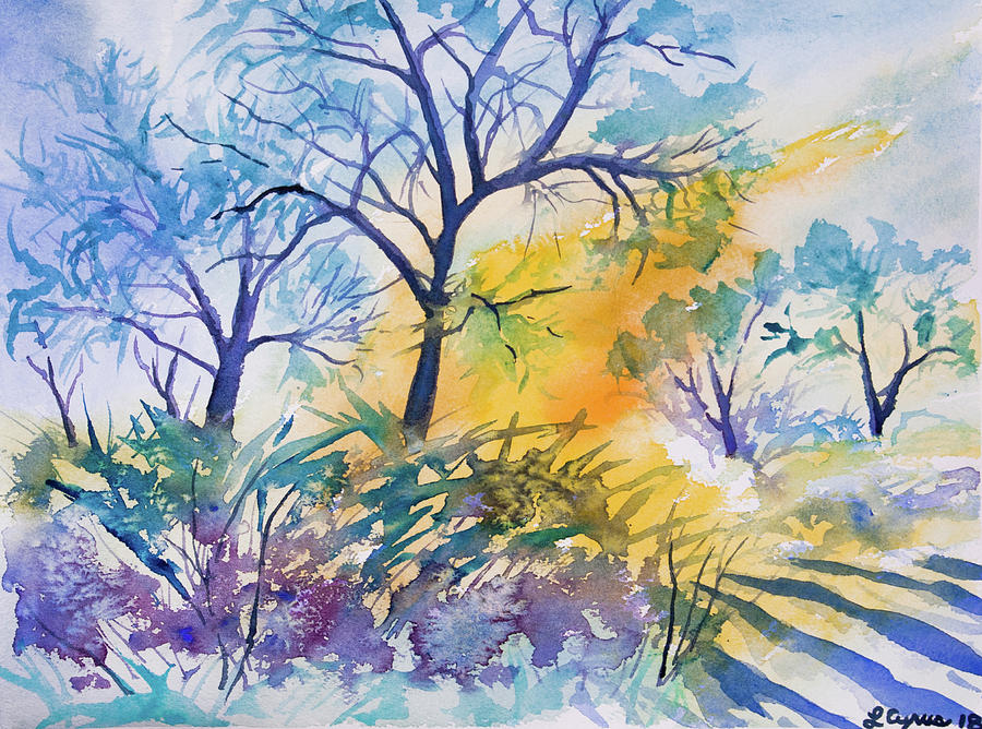 Watercolor - Winter Woodland Sunrise Painting by Cascade Colors - Fine ...