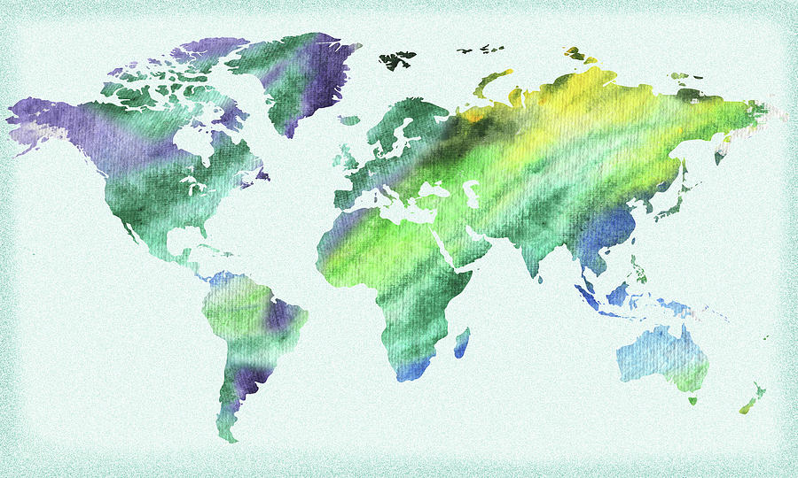 Watercolor World Map Painting by Irina Sztukowski