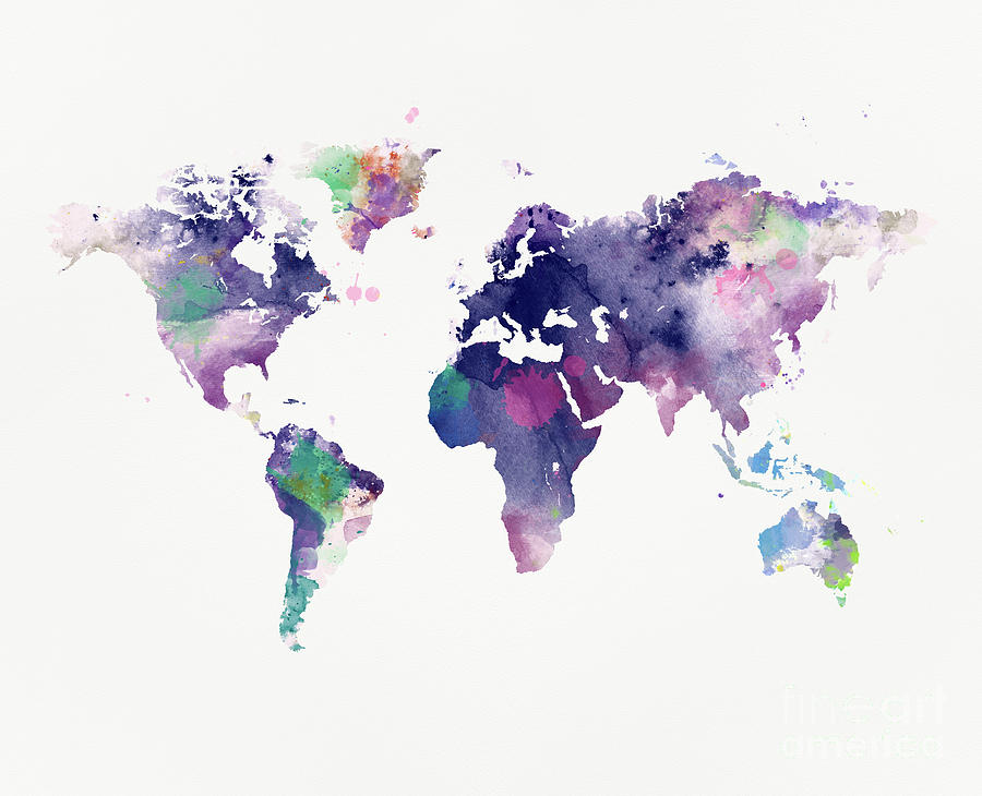 Watercolor World Map Mixed Media