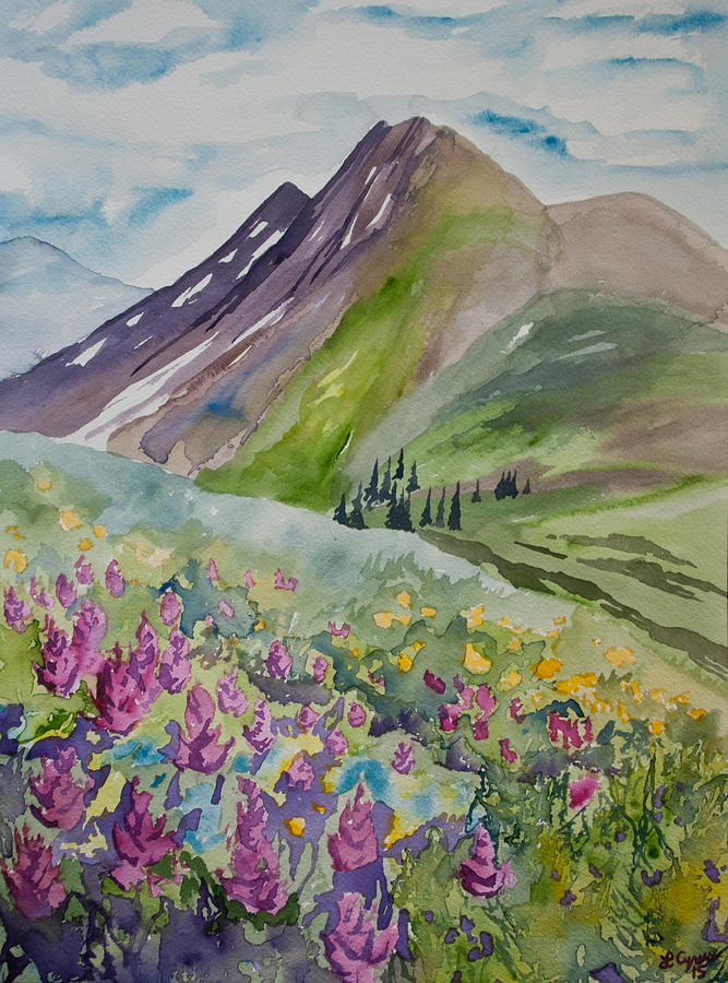 Watercolor - Yankee Boy Basin Summer Landscape Painting by Cascade Colors