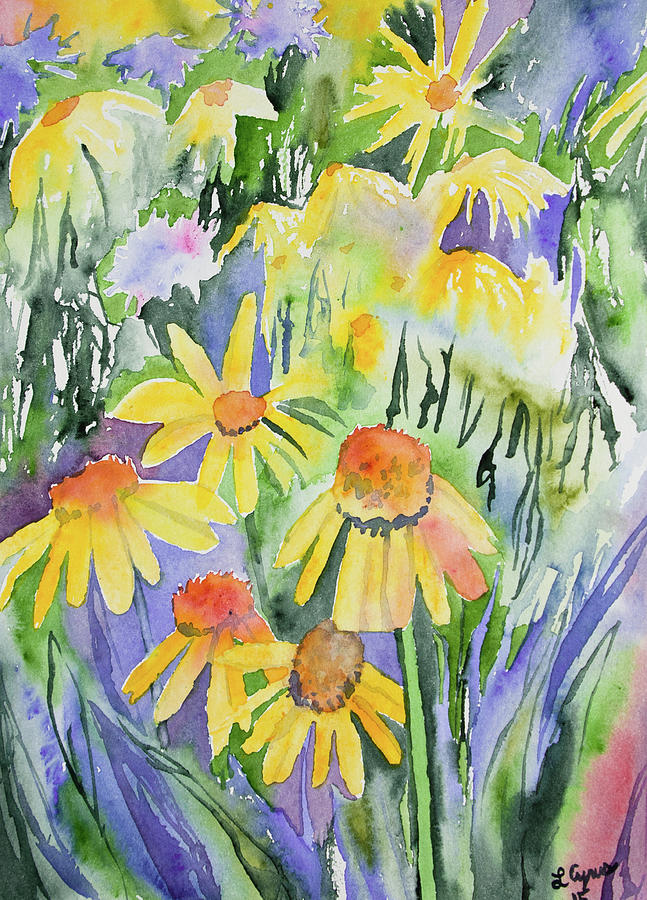 Flower Painting - Watercolor - Yellow Rocky Mountain Wildflowers by Cascade Colors
