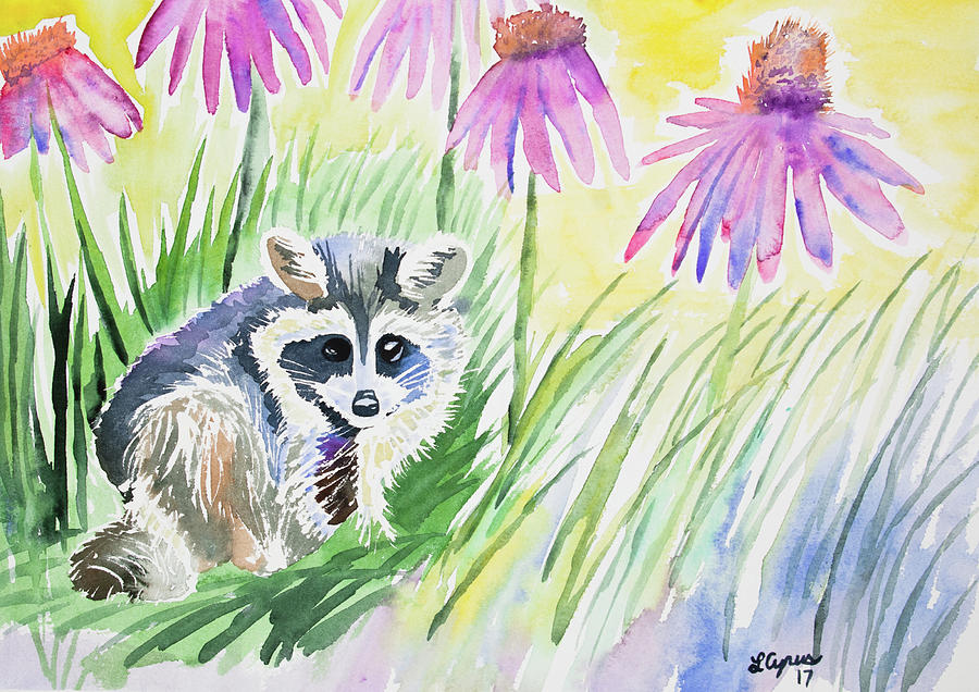 Watercolor - Young Raccoon in the Garden Painting by Cascade Colors