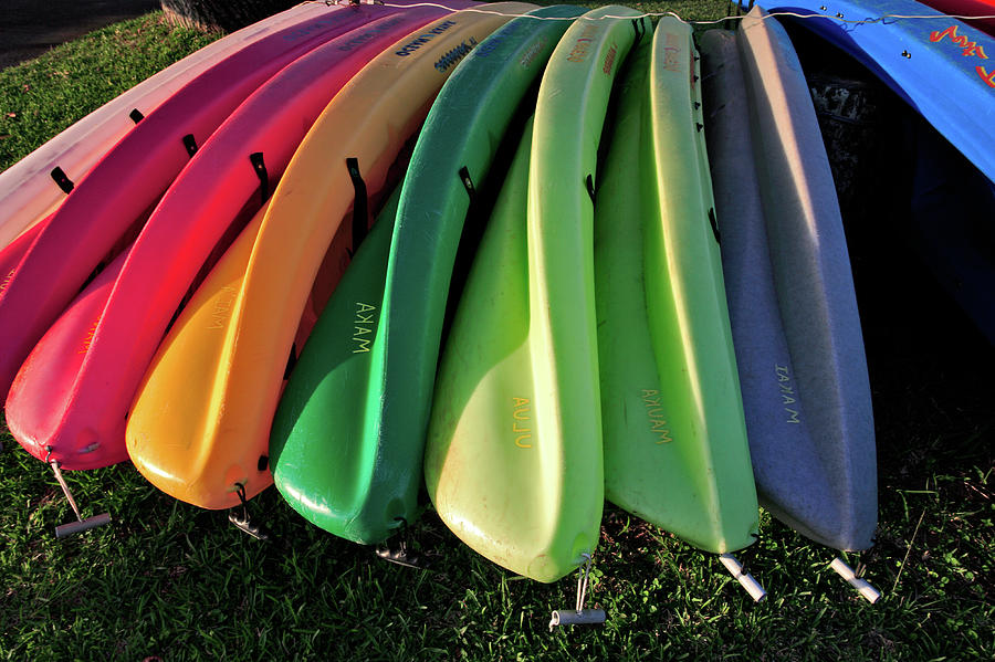 Watercolors - Kayaks arranged in a rainbow pattern Photograph by Nature ...