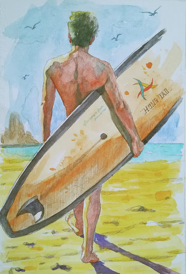 Watercolour Male Nude On Paper#1791 Painting by Hongtao Huang