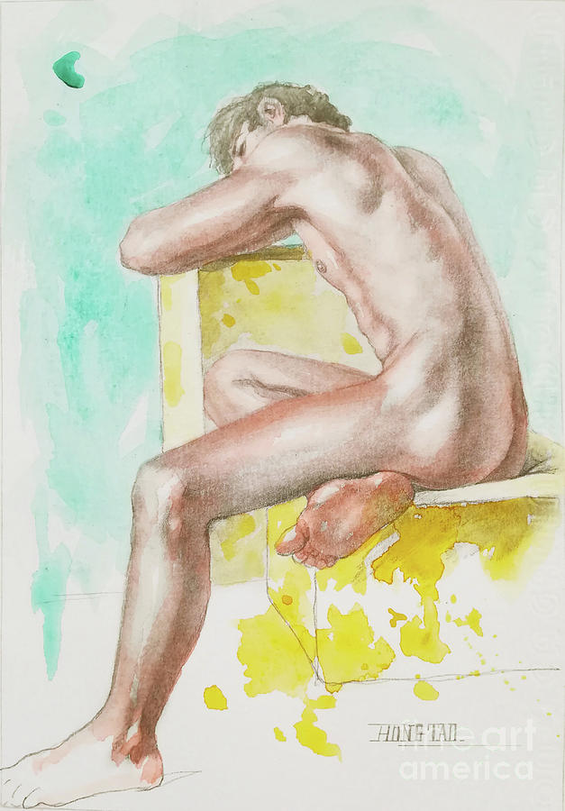 Watercolour Male Nude On Paper#17911 Painting by Hongtao Huang