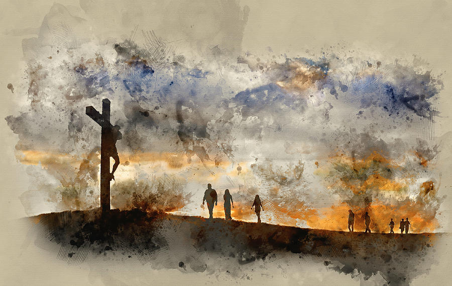 Easter Photograph - Watercolour painting of Jesus Christ Crucifixion on Good Friday  by Matthew Gibson