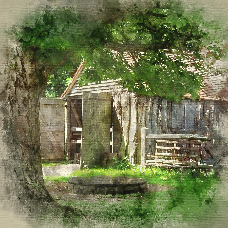 Watercolour Painting Of Medieval Ironmonger Shed In Forest Landscape Setting Photograph By Matthew Gibson
