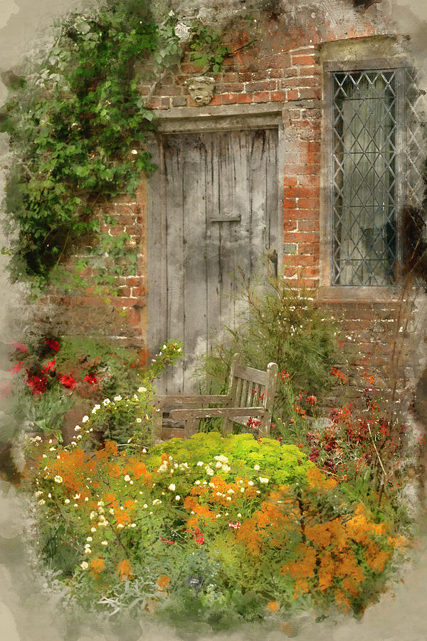 Watercolour painting of quintessential English country garden la