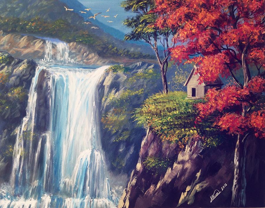 Waterfall  Painting by Alban Dizdari