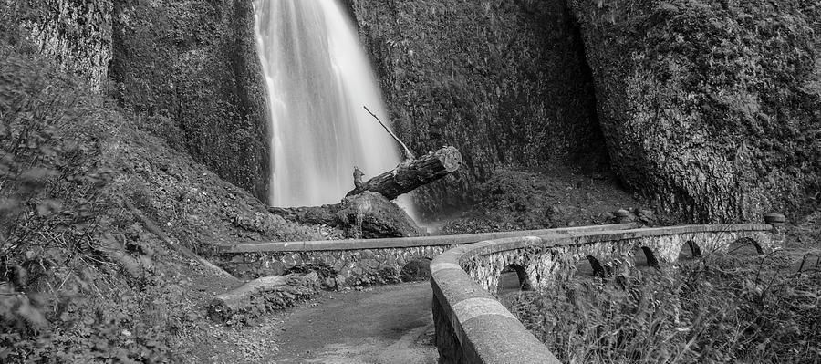 Waterfall and Bridge Black and White  Photograph by John McGraw