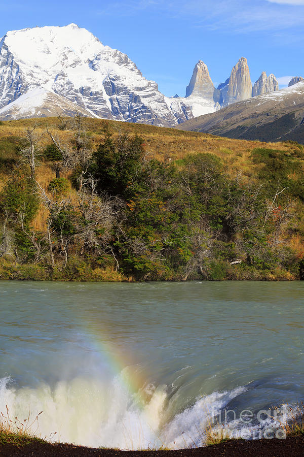 Waterfall and landscape of Cascada Paine Torres del Paine National Park Photograph by Louise Heusinkveld