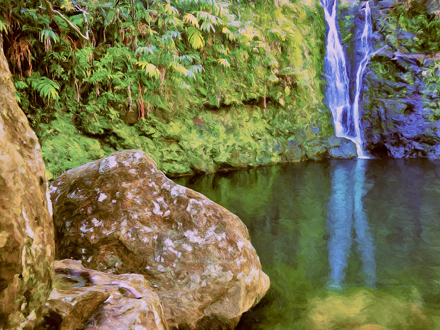 Waterfall and Pool Near Hana Maui Painting by Dominic Piperata
