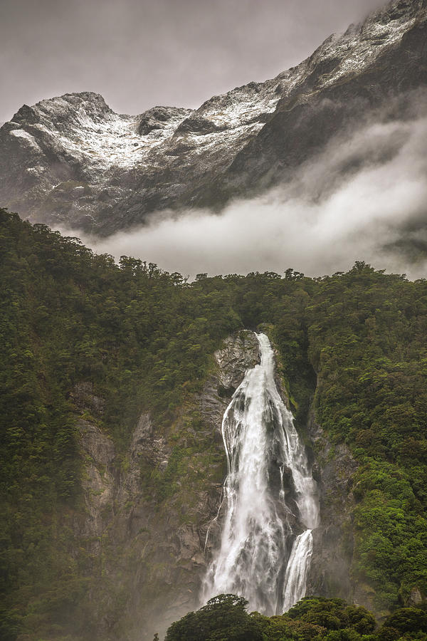 Waterfall At Milford Sound Photograph