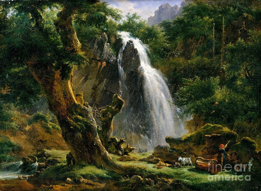 Tree Painting - Waterfall at Mont-Dore  by MotionAge Designs