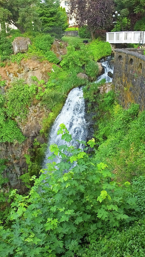 Waterfall at the Columbia Gorge Hotel Photograph by Judy Wanamaker