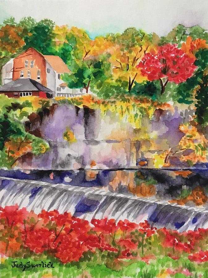 Waterfall at the Old Saugerties Mill Painting by Judy Swerlick