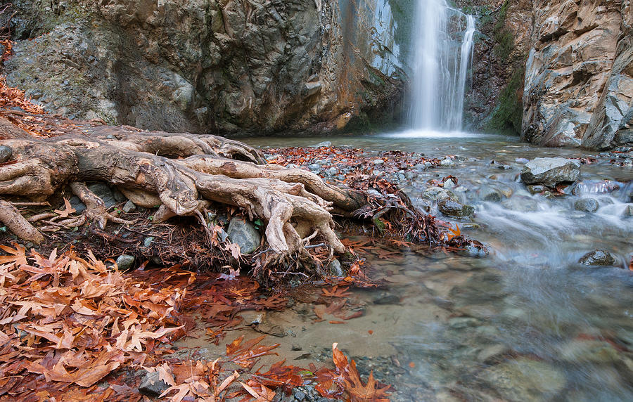 Waterfall between rocky mountain Troodos Cyprus. Photograph by Michalakis Ppalis