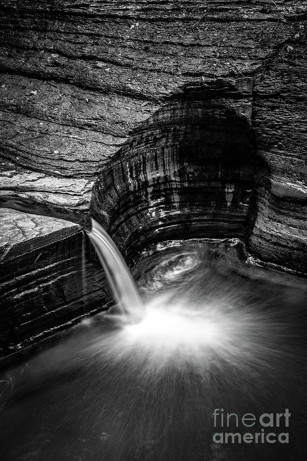 Waterfall Black and White Watkins Glen State Park New York Photograph by Edward Fielding