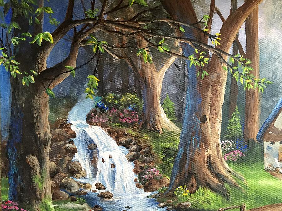 waterfall forest painting