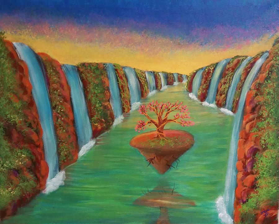 Landscape Painting - Waterfall in another planet by Deyanira Harris