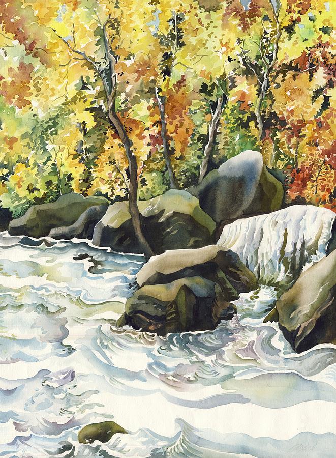 Waterfall in Autumn Painting by Alfred Ng