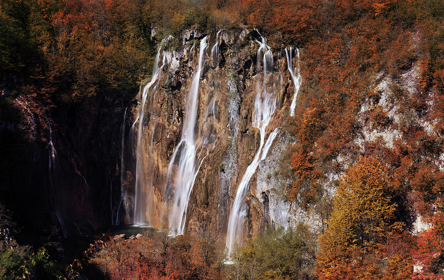 Waterfall in autumn scenery Photograph by Jaroslaw Blaminsky