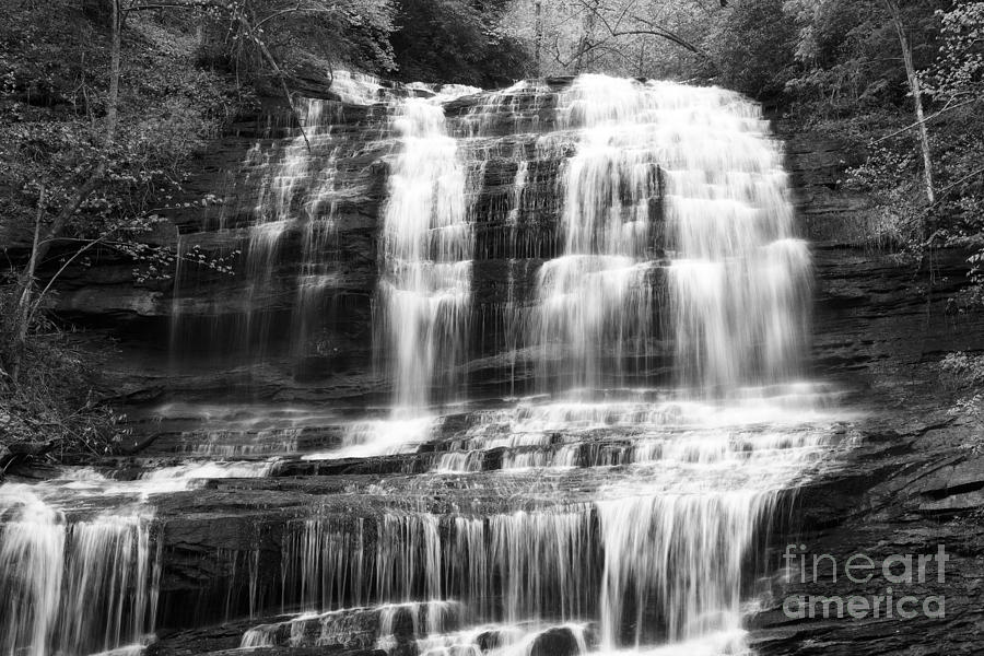 Waterfall In Black And White Photograph