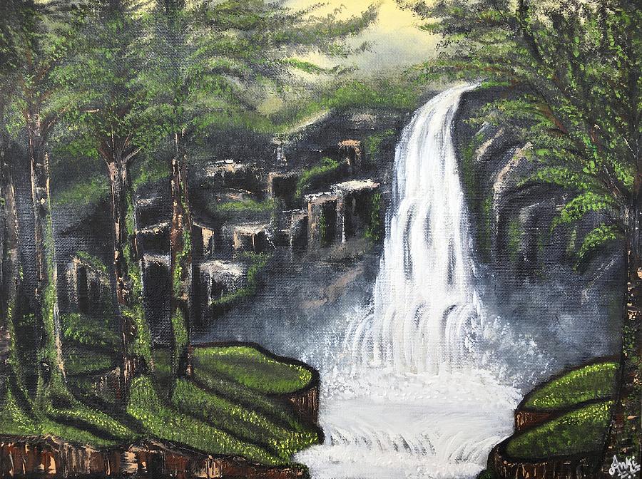 Waterfall in dark Painting by Ankita Gupta - Fine Art America