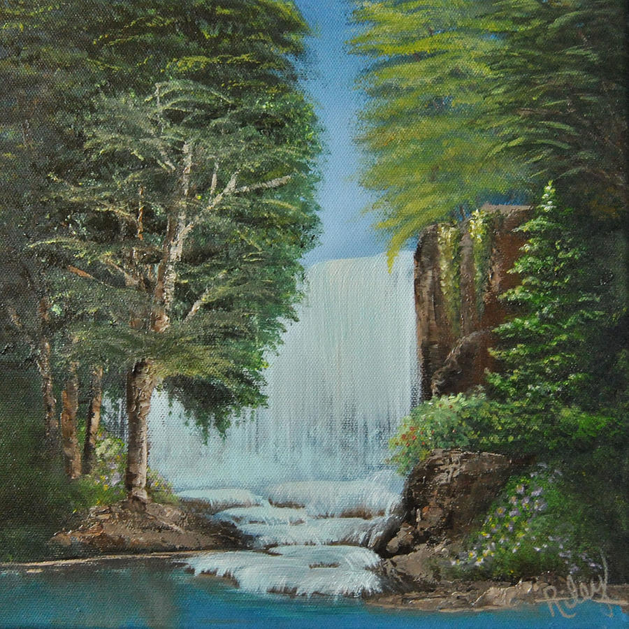 Waterfall in forest Painting by Teresa Riley - Fine Art America