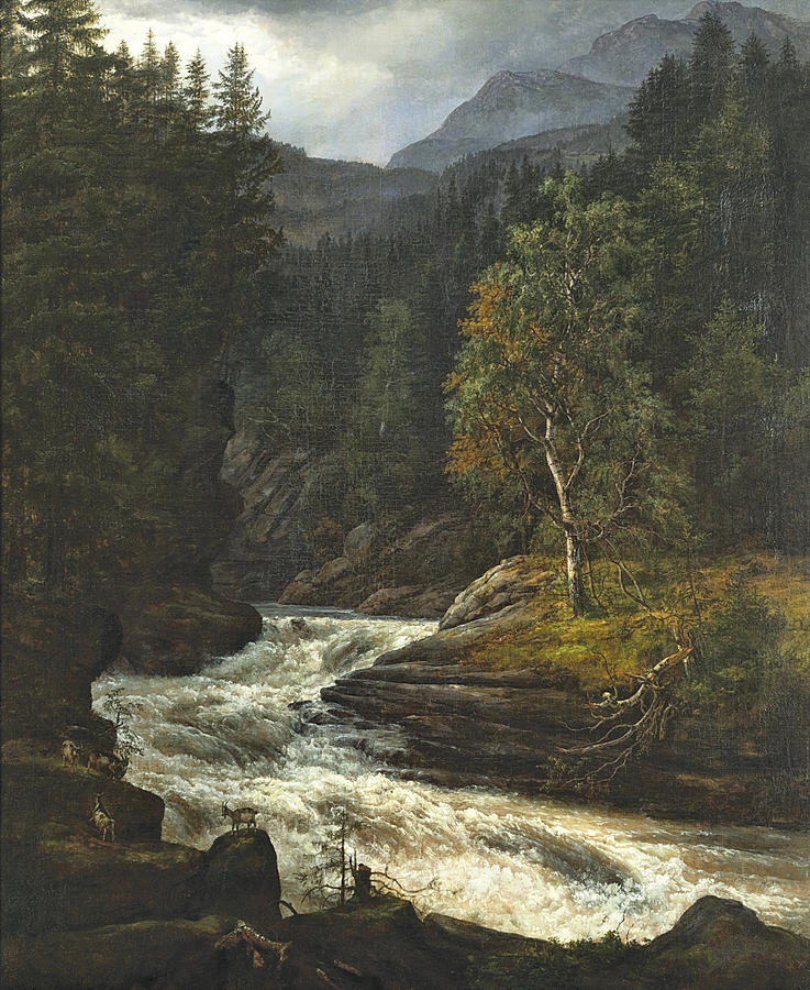 Waterfall in Hemsedal Painting by Johan Christian Dahl