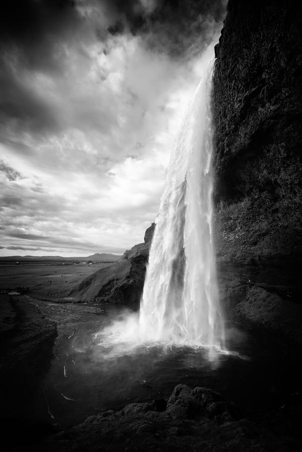 Waterfall In Iceland Black And White Photograph