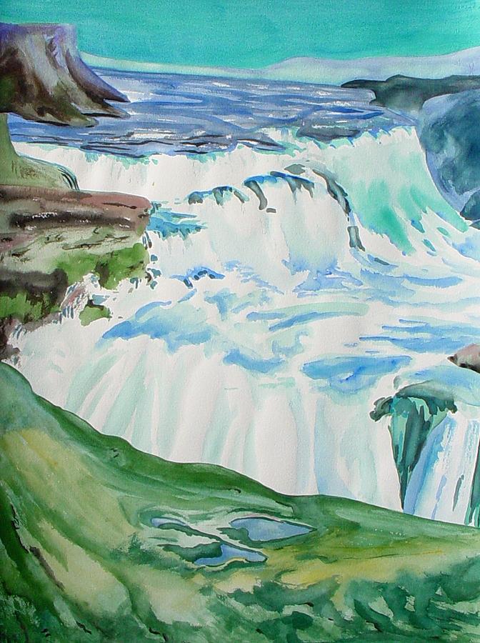 Waterfall Painting - Waterfall in Iceland by Patricia Bigelow