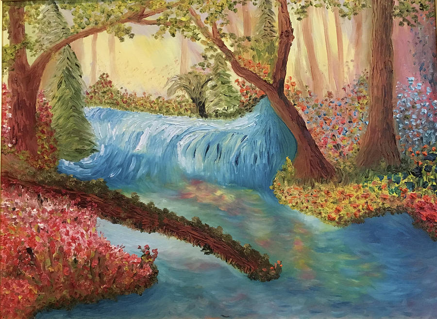 Waterfall in Paradise Painting by Susan Grunin