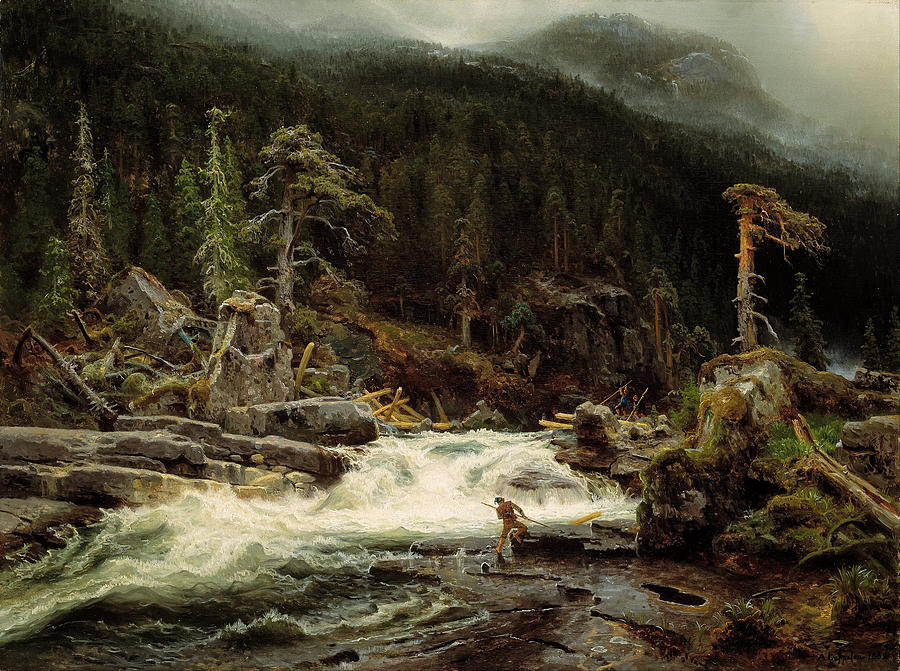 Waterfall in Telemark Painting by August Cappelen