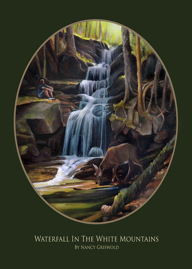 Waterfall In The White Mountains Card Painting by Nancy Griswold