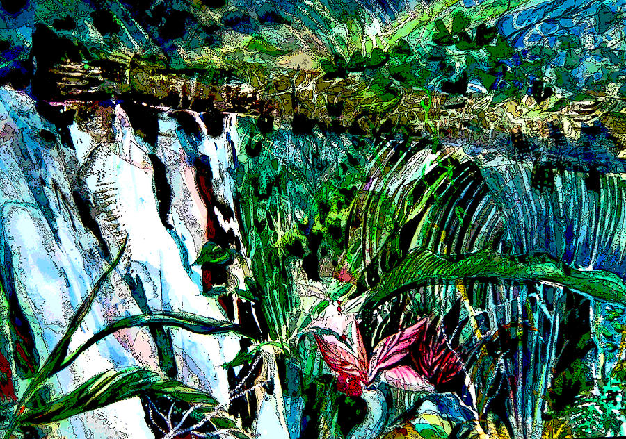 Waterfall Jungle Painting by Mindy Newman