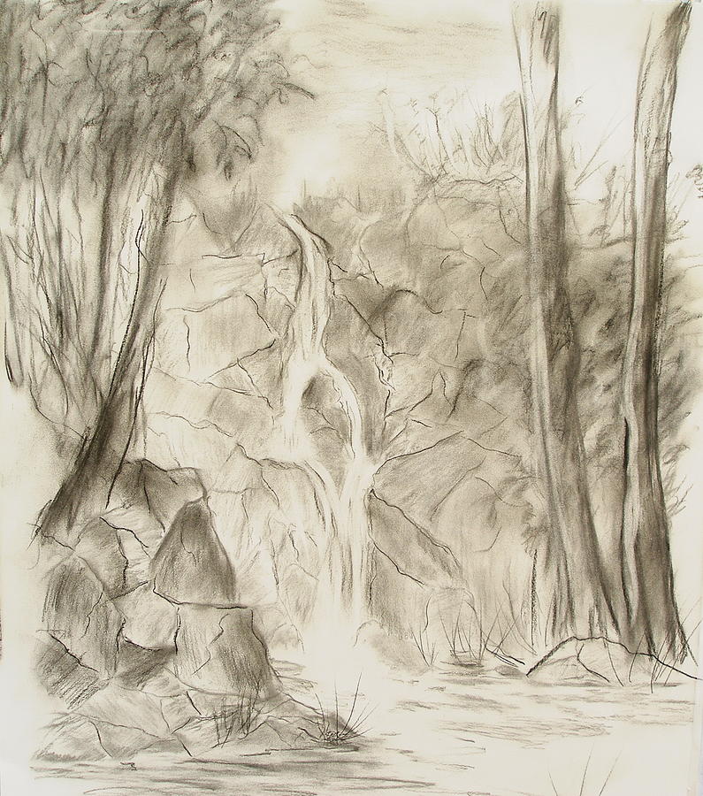 Waterfall Drawing by Miroslaw  Chelchowski