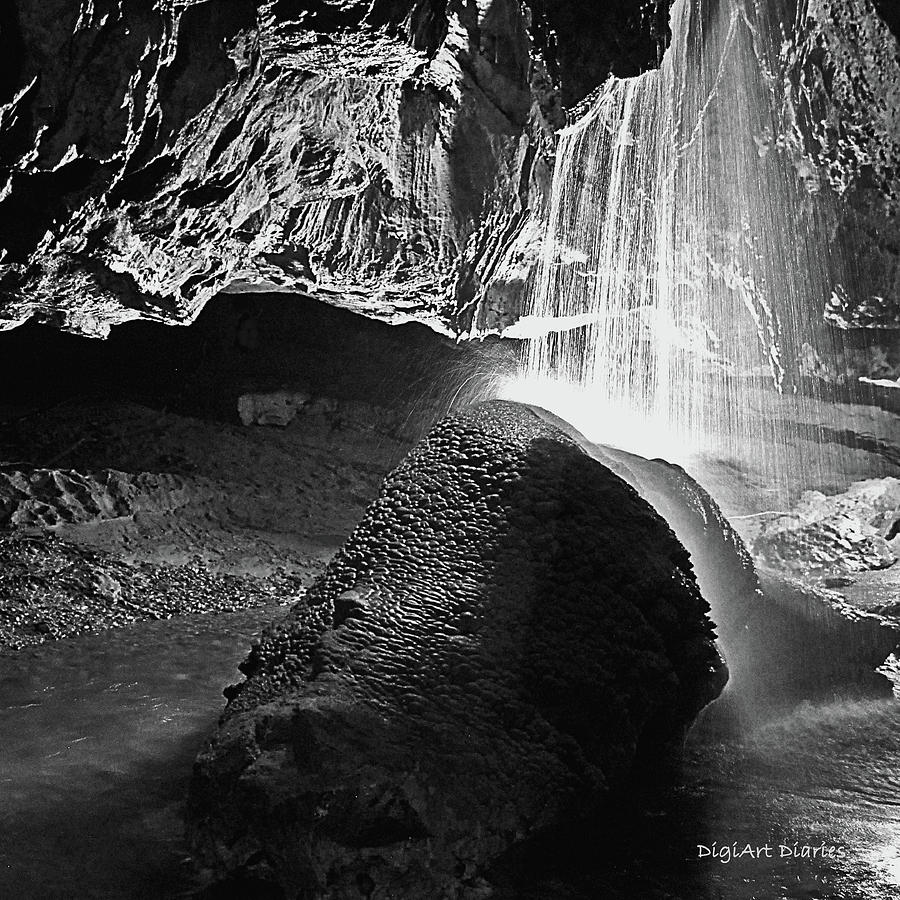 Landscape Photograph - Waterfall of the Caverns Black and White by DigiArt Diaries by Vicky B Fuller