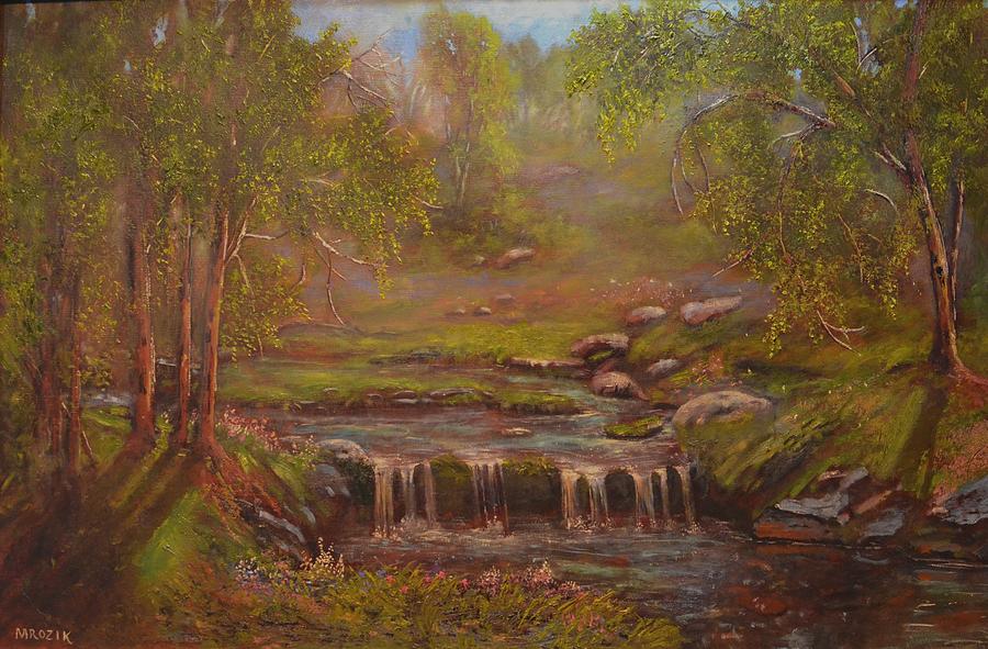 Waterfall Paridise Painting by Michael Mrozik