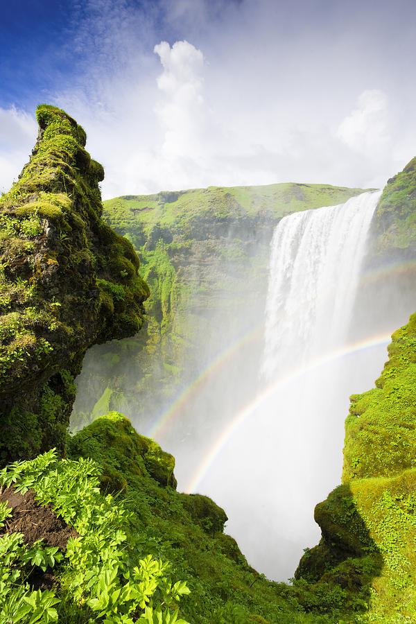 Waterfall Skogafoss Iceland in green paradise Photograph by Matthias Hauser