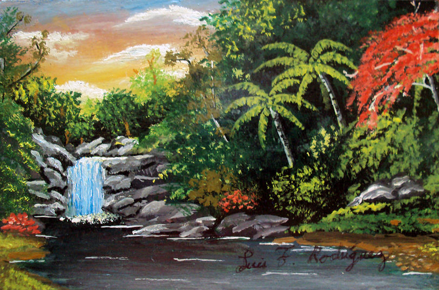 Waterfall Splendor Painting by Luis F Rodriguez